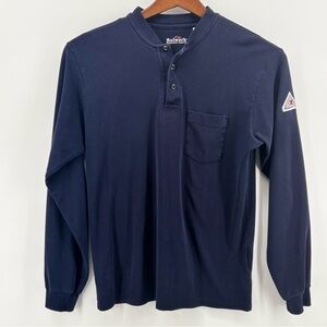 Bulwark Protective Apparel Mens Blue Long Sleeve 3 Button Pullover T-Shirt SZ LG